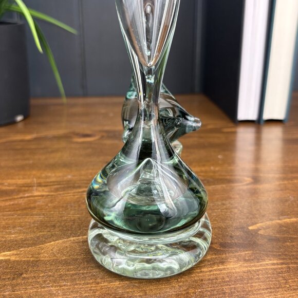 Vintage Glass Duck Bud Vase Clear Handblown Etched Glass Bird Figurine Vase - Picture 6 of 16